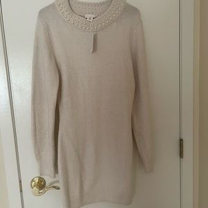 H&M women’s cream sweater dress with pearls small